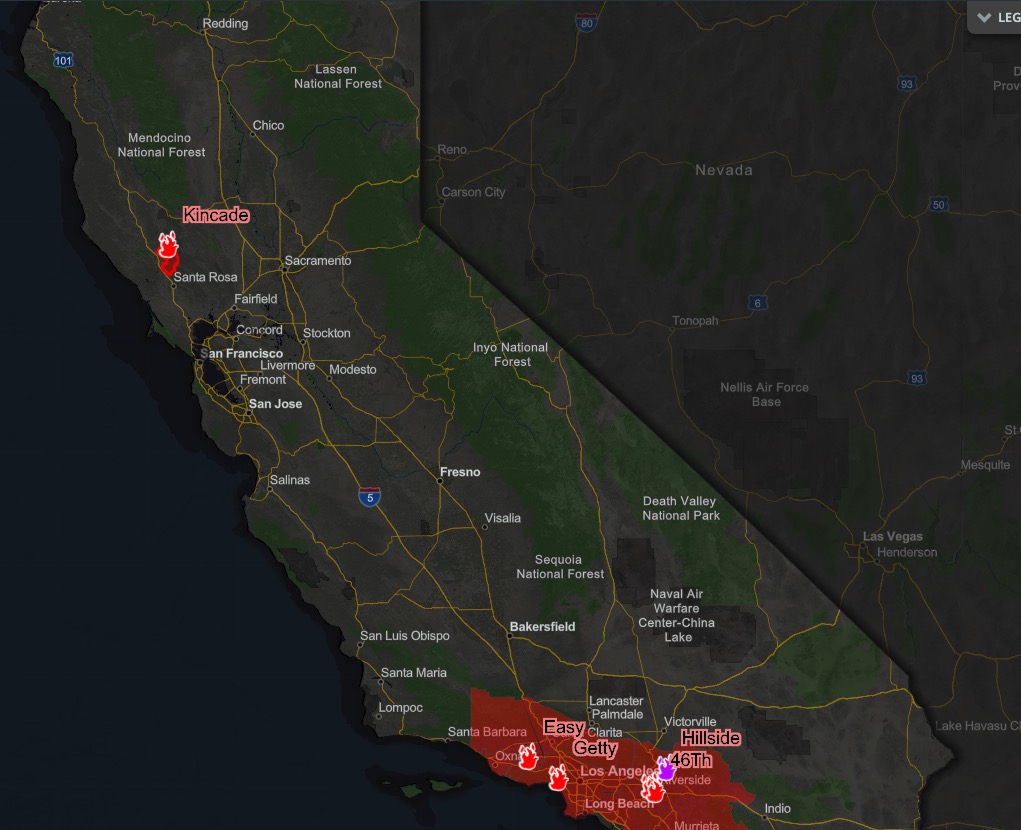 california fire map 2017