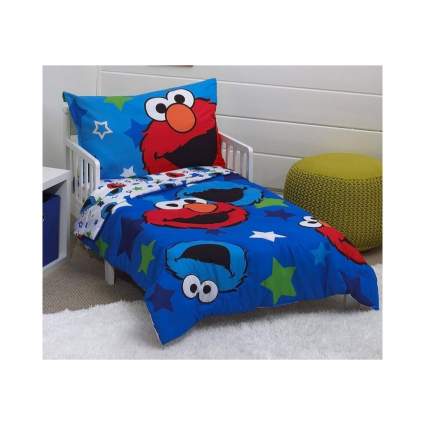 Sesame Street Awesome Buds Elmo/Cookie Monster 4 Piece Toddler Bed Set