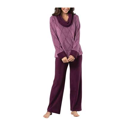 plum colored cowl neck pajama set