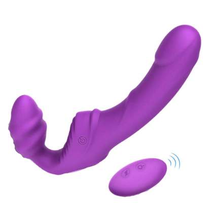 Purple strapless strap on with remote