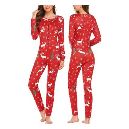 holiday print one piece long johns