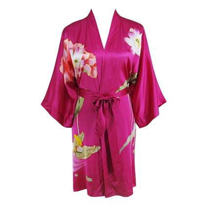 fuschia silk kimono robe