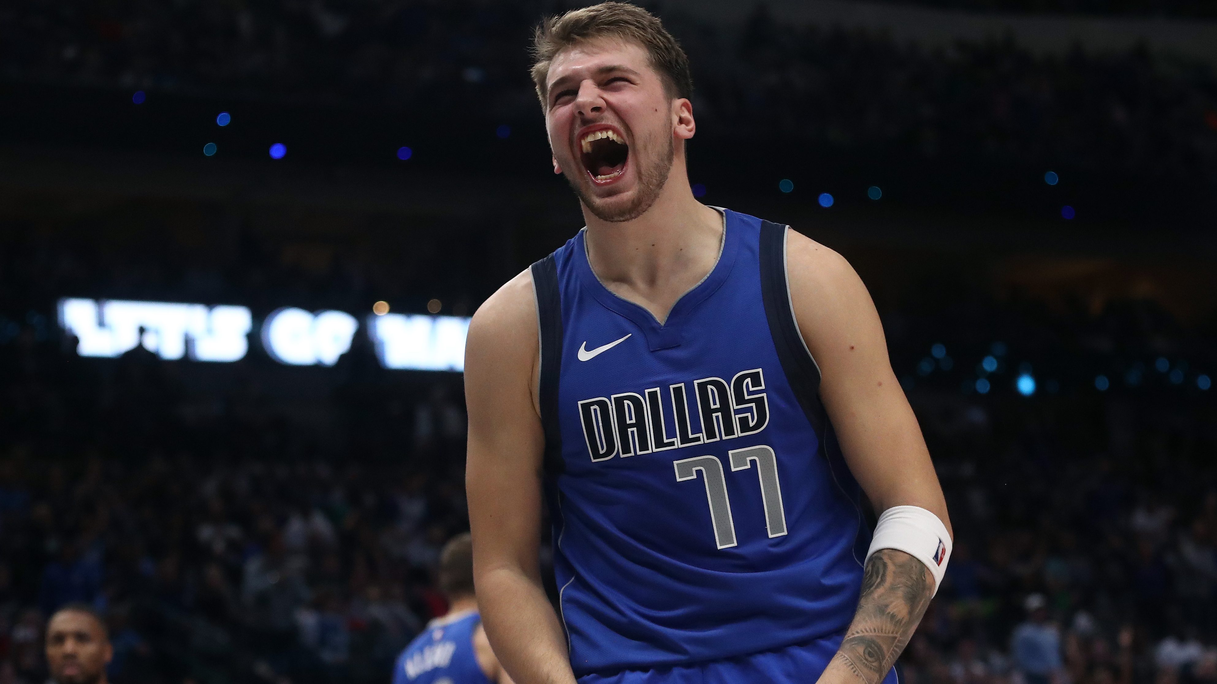 Luka Doncic of the Dallas Mavericks looks on against the Phoenix