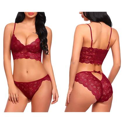 dark red lace bralette and cheeky panties