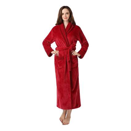 red fleece bathrobe