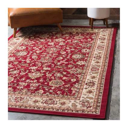 red floral area rug