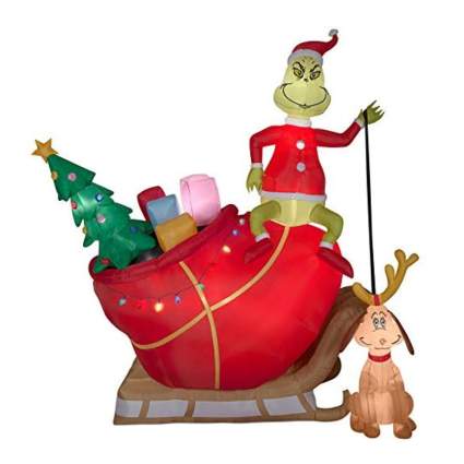 grinch and max in sleigh inflatable