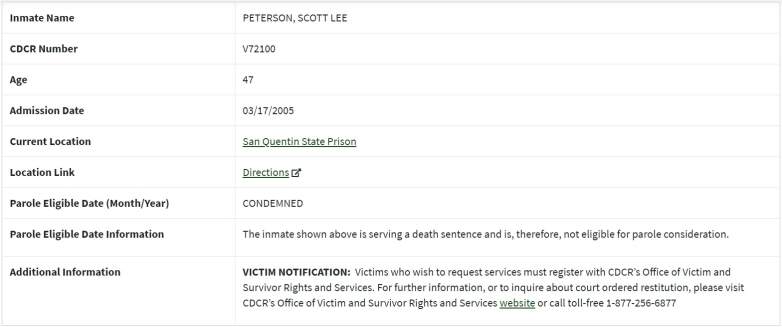 Scott Peterson prison records
