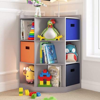 RiverRidge 6-Cubby, 3-Shelf Kids Corner Cabinet, Gray
