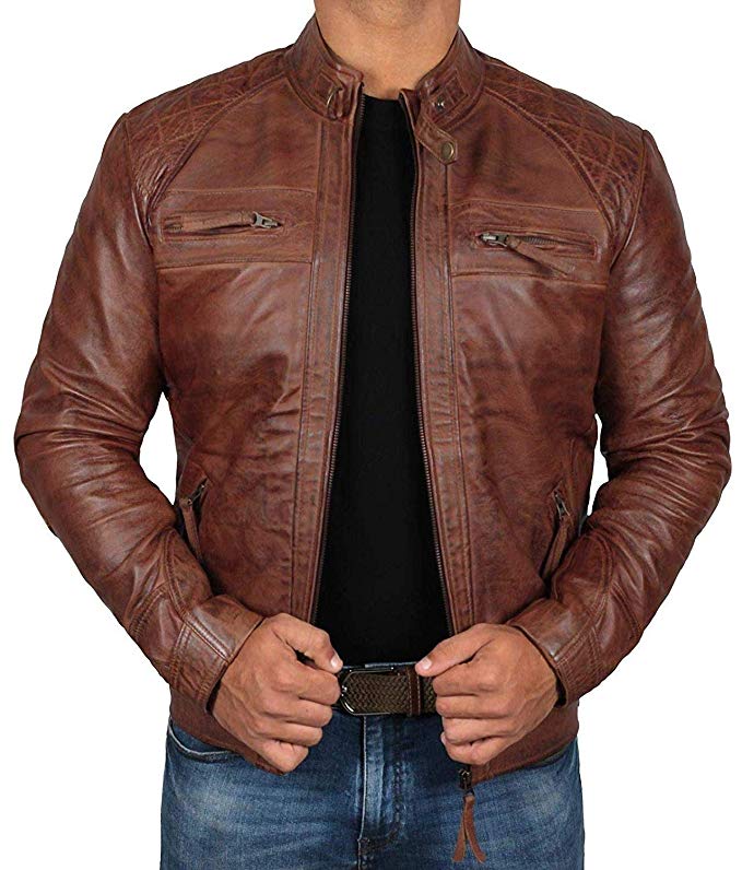 Rksports Diamond Mens Casual Fashion Leather Motorcycle Brown Jacket with Armour 