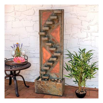 dewscending staircase slate water fountain with copper accents
