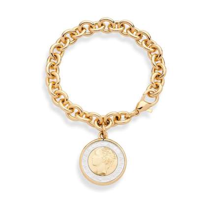 Miabella 18K Gold Italian Lira Coin Charm Bracelet