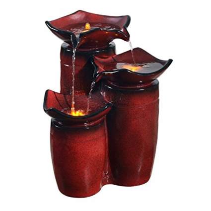 three tier red glazed pots water fountain