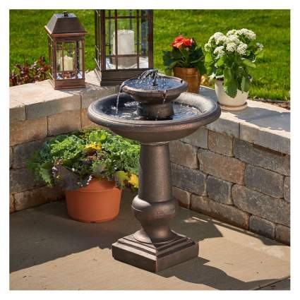 oiled bronze two tiered solar fountain