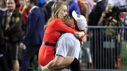 Patrick Mahomes & Girlfriend Brittany Matthews Celebrate With a Kiss