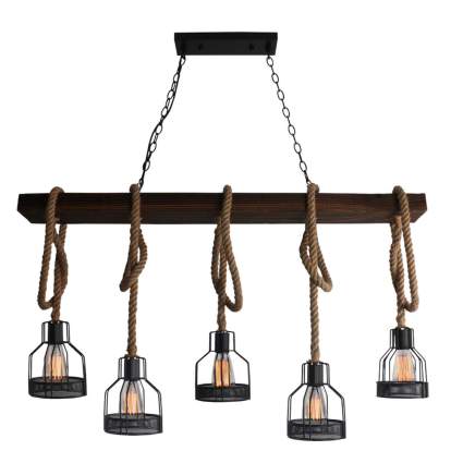 rustic rope and wood multi cage light fixture