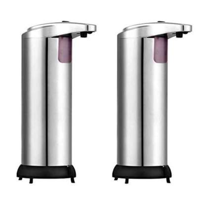 two stainless touchless soap dispensers