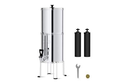 stainless steel gravity fed water filter with black filters