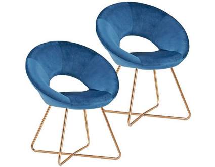 Duhome Elegant Lifestyle Set of 2 Blue Accent Chairs with Gold Plated Legs