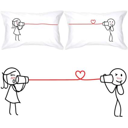 Long distance chatting couple pillowcases