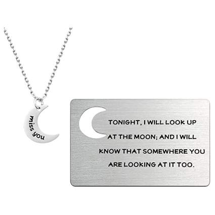 Silver moon necklace and wallet card