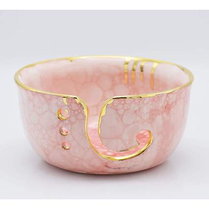 Pink and gold ceramic bowl