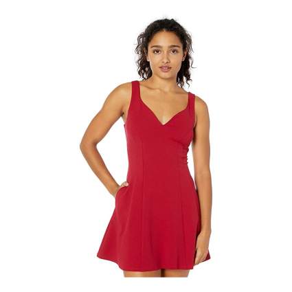 Woman in red summer dress