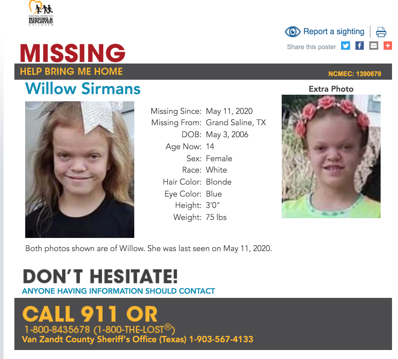 Willow Sirmans Texas Girl Found Safe After Amber Alert