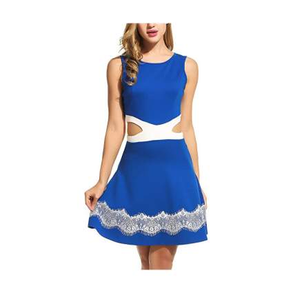 Blue dress with white lace