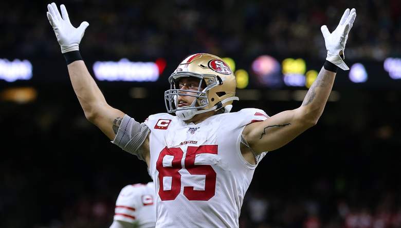 San Francisco 49ers tight end George Kittle (85) pass blocks