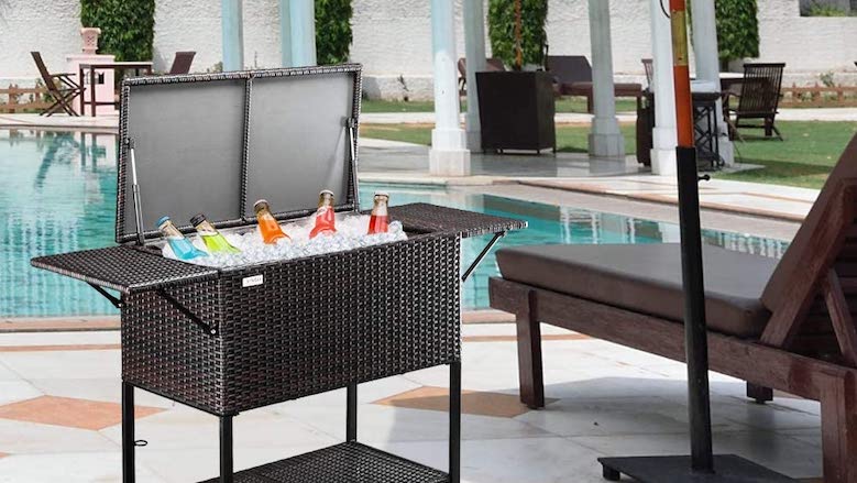 patio set with cooler