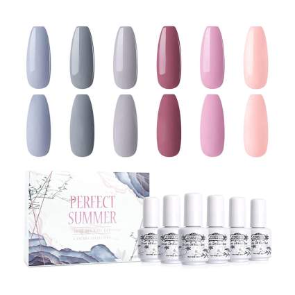 box set of perfect summer gel polish in muted grey shades