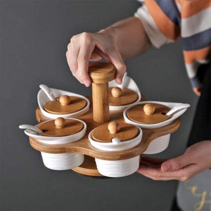 Affogato 5 Pcs Spice Jars with Bamboo Wooden Rack