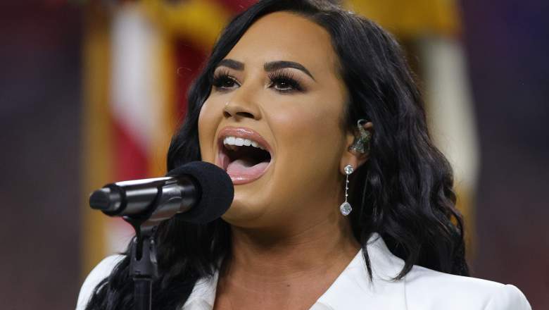 Demi Lovato performs the national anthem prior to Super Bowl LIV between the San Francisco 49ers and the Kansas City Chiefs at Hard Rock Stadium on February 02, 2020 in Miami, Florida.
