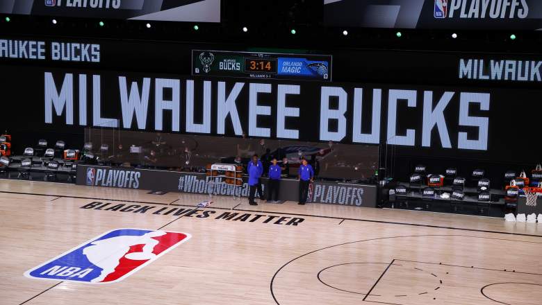 Referees on hand as the Milwaukee Bucks decided to boycott their game on Wednesday.