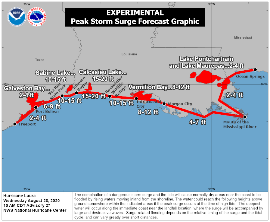 Hurricane Laura Storm Surge Map: Surge May Be 'Unsurvivable'