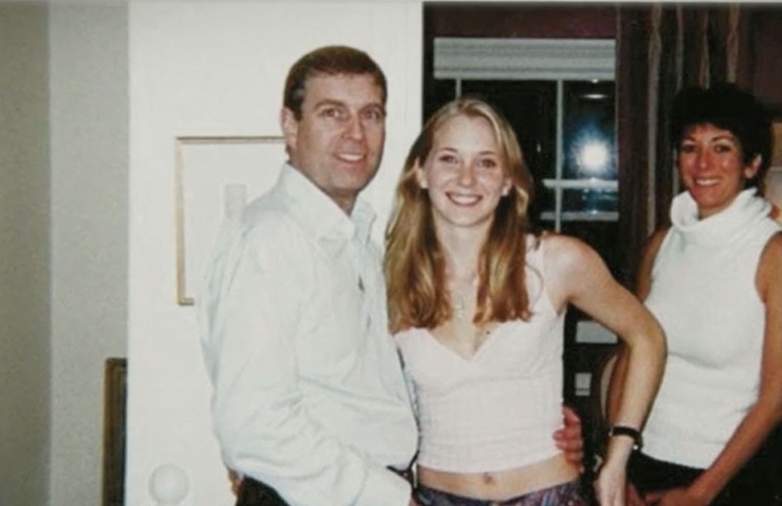 Prince Andrew, Duke of York, with then-17-year-old Virginia Giuffre. Ghislaine Maxwell is in the background.