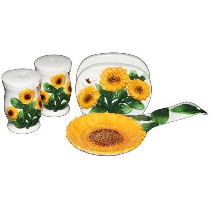Sunflower salt and pepper shakers with spoon rest