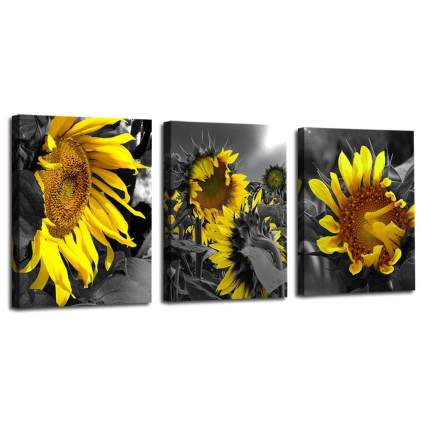 Three panel sunflower canvas wall art