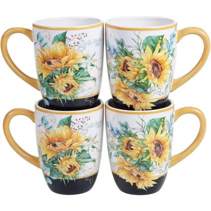 Four sunflower mugs