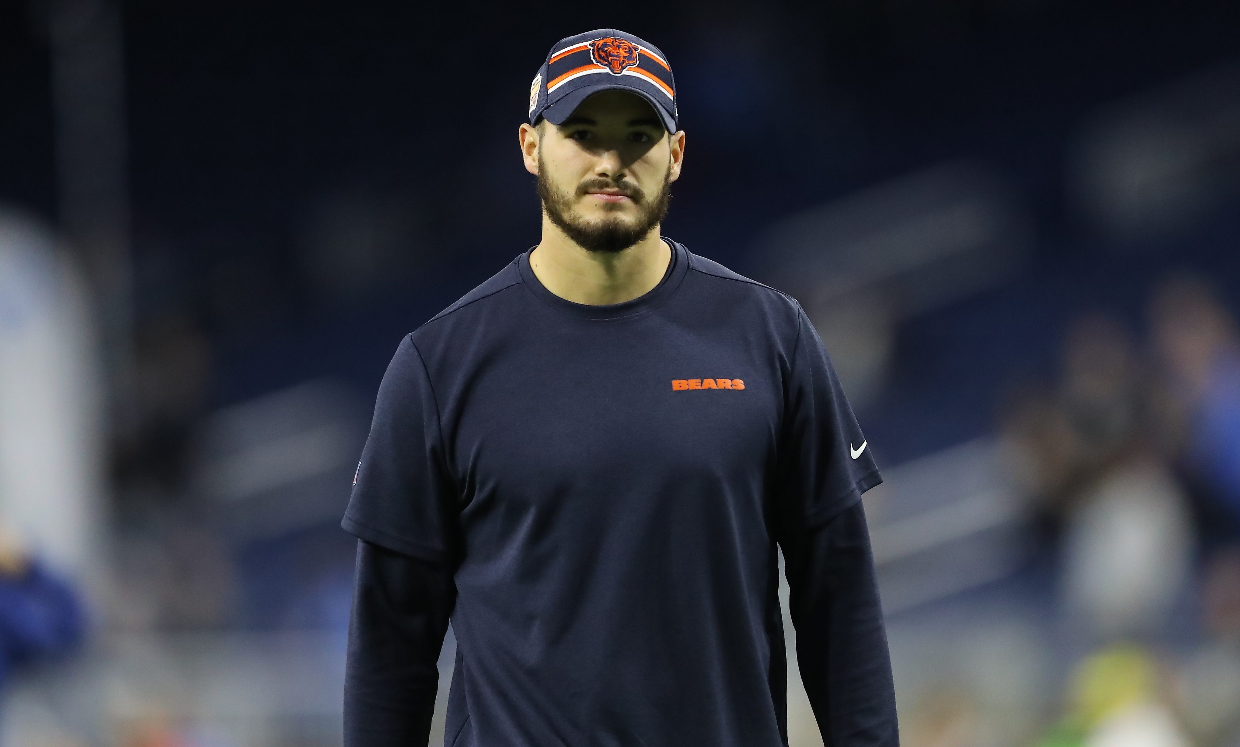 Chicago Bears quarterback Mitch Trubisky (10) celebrates with fans