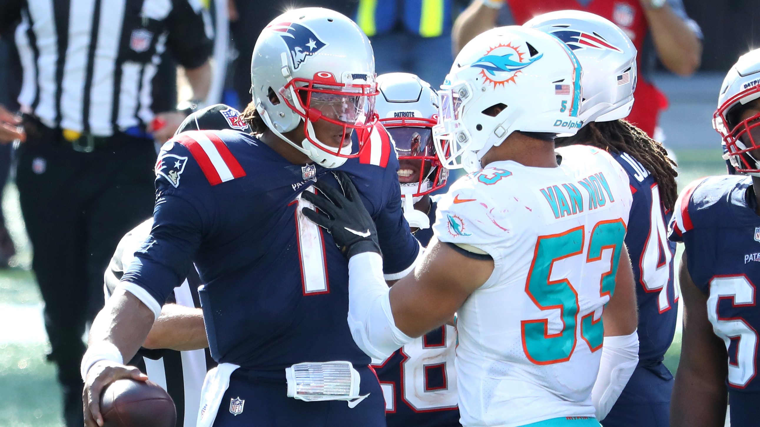 Patriots QB Cam Newton downplays end-of-game scuffle with Dolphins