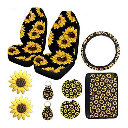 Sunflower car accessory set