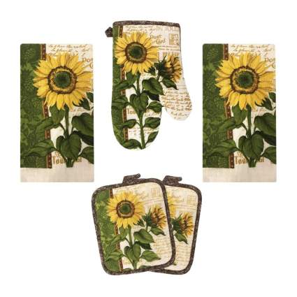 Sunflower kitchen towels and pot holders