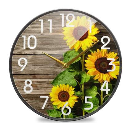 Wall clock with sunflowers
