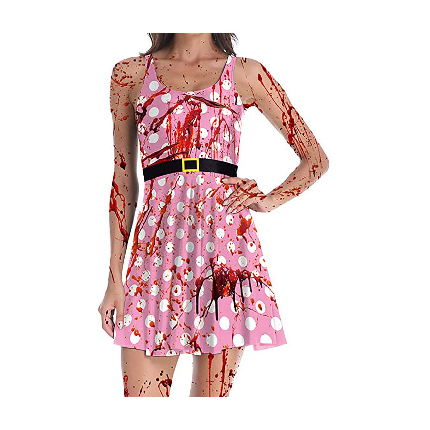 CowCow Robots Pixeled Cartoon Cosplay Halloween Ghost Pattern Womens Party Skater Dress XS-5XL