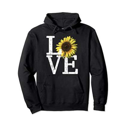 Black hoodie with love sunflower on it