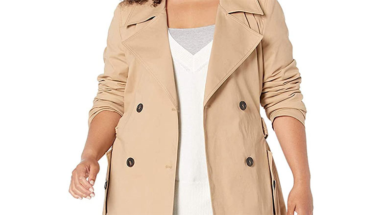 INVOLAND Womens Plus Size Trench Coat Double Breasted Long Trench Coats with Belt