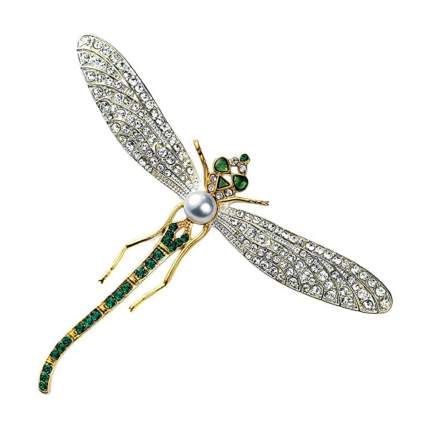 faux diamond and emerald dragonfly brooch