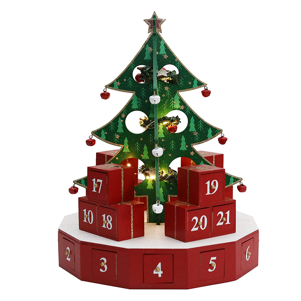 Red WeRChristmas Wooden Tree Advent Calendar Tower Christmas Decoration 36 cm